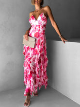 Fashionable Chiffon Printed Off-Shoulder Slit Maxi Dress
